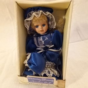 Vtg Victorian Beauty 10" Porcelain  Doll Dressed in Blue
